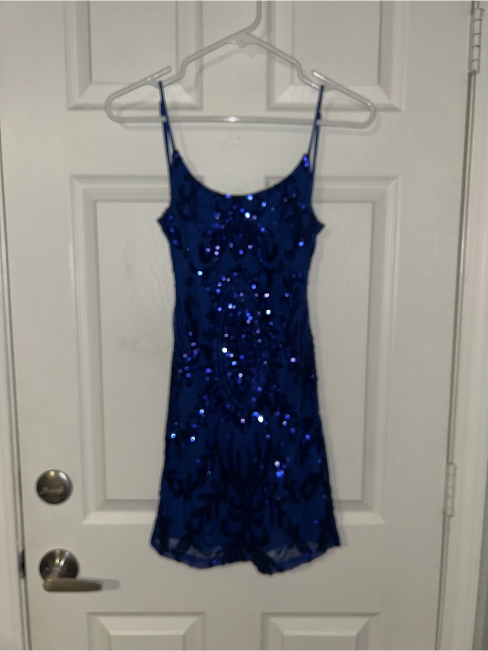 Royal Blue Sequin Mini Dress with Spaghetti Straps